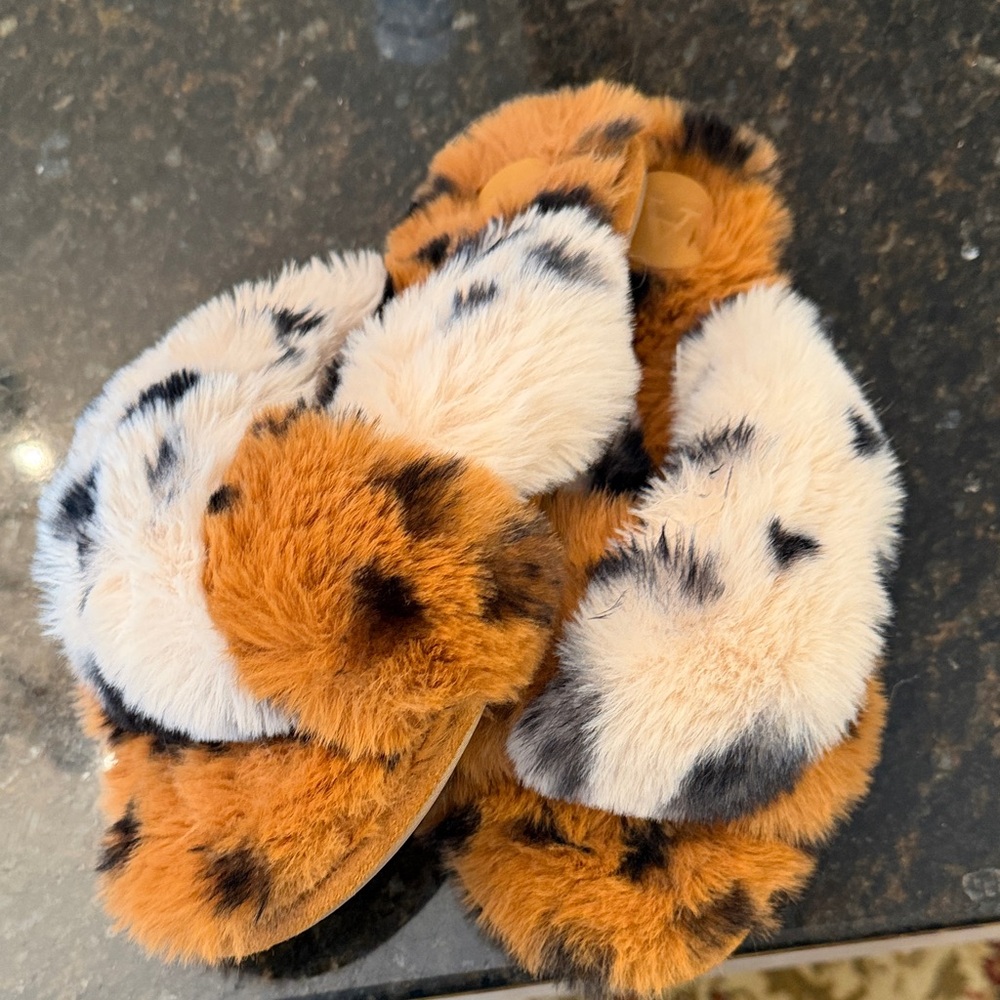 Anthropologie Leopard Print Furry Slippers